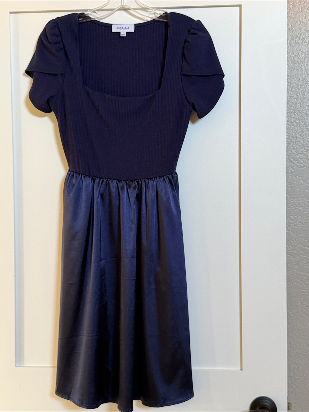 Gilli Navy Puff Sleeve Satin-Trim Kids Dress